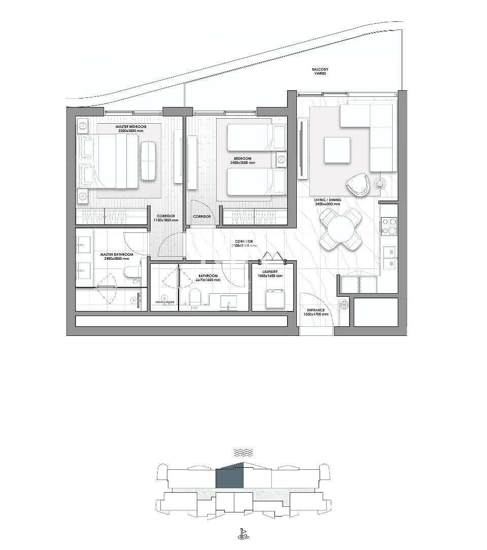 Two-bedroom apartment for sale in Muscat Bay.